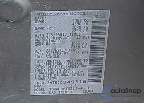 2018 Nissan Rogue Sv from USA, damaged, VIN 5N1AT2MT8JC849316
